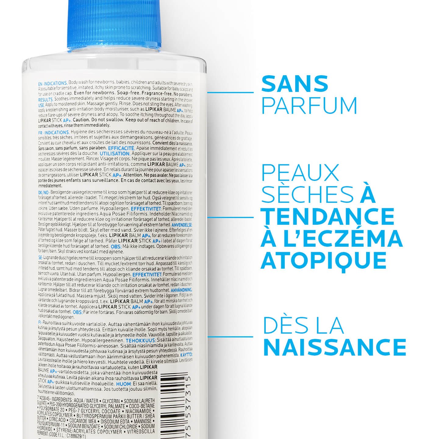 LaRochePosayBodyCleanserLipikarSyndetAP400mlLipidReplenishingWashCream