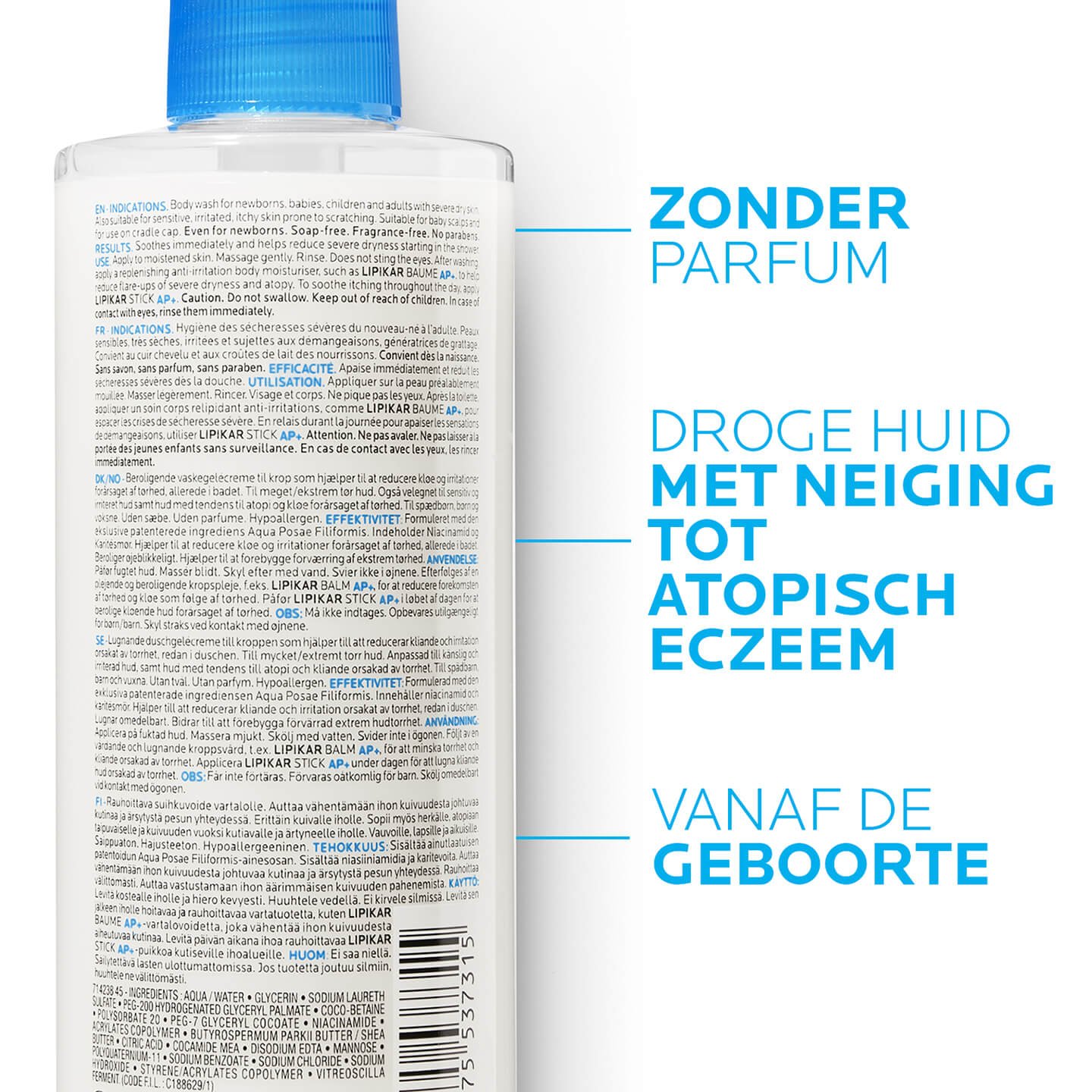 LaRochePosayBodyCleanserLipikarSyndetAP400mlLipidReplenishingWashCream